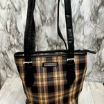 Longaberger  Black Brown Plaid Cloth Bucket Bag Silver Hardware Vintage Fall Cozy Photo 1