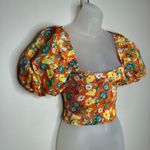ZARA  Orange Floral Crop Top Short Bubble Puff Sleeve shirt smocked NWT medium Photo 4