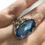 Boutique Aquamarine Costume Jewelry Statement Ring Oval 6 Silver Setting Photo 3