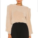 Ronny Kobo Tan Carina Eyelash Fuzzy Knit Bold Shoulder Sleeve Swearer XL Photo 6