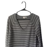 Gap  Women Medium‎ Grey Merino Wool Blend V Neck Striped Long Sleeve Sweater Photo 1