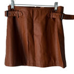 Free People  Faux Leather Belted Mini Skirt Brown Size 2 Boho Festival Western Photo 0