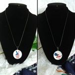 Set of 2 American Flag Peace Sign Glass Pendant Necklace White Photo 2