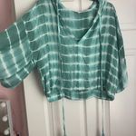 Boutique White And Blue Flowy Crop Top Photo 0