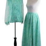 Vintage 70s Seafoam Chiffon Floral Print Blouse and Skirt 2 Piece Set Large Photo 0