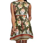 New York & Co. Women’s Fit and Flare Dress Sleeveless Green Floral Striped 100% Cotton •Size Small Photo 1