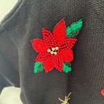 Beaded Poinsettia Christmas Sweater 1X Black Embellished Holiday Knit Top Photo 3