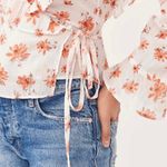 Free People MEDIUM Amanda Ruffle Floral Top Wrap Blouse Boho Ivory Photo 8
