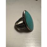 Real Turquoise Sterling Silver Ring • Marquise Statement • Size 8 Photo 2