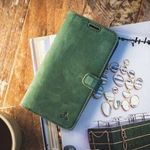 SNAKEHIVE Green Suede Leather Wallet 12 Pro Max Apple iPhone Case ID Card Holder Photo 0