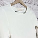White Ribbed Long Sleeve Crop Top with Rhinestone Heart Detailing Size Medium Photo 6