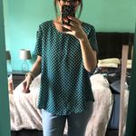 Pleione  Teal White‎ Geometric Print Short Sleeve Scoop Neck Top M Versatile Photo 4