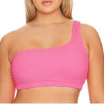 Good American NEW Always Fits Bikini Set One Shoulder Top Tiny Ties Bottom Pink Photo 0