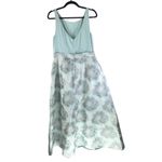 Aidan Mattox  Formal Maxi Dress Pockets Floral Aqua Blue White Sleeveless 12 Photo 1
