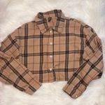 SheIn Tan Plaid Cropped Flannel Photo 0