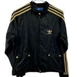Adidas  Full Zip Windbreaker Track Jacket Y2K Gold Buttons Pocket Striped Black L Photo 0