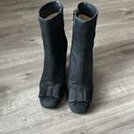 Black Suede Bowtie Toe Booties Size 8.5 Photo 3