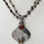 Handcrafted Sterling Silver Pendant Necklace With Amber Bead Chain & Carnelian G Size 18 Photo 0