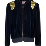 Juicy Couture Vtg  Y2K Velour Hoodie Track Jacket Black Full Zip‎ M Gold Sequins Photo 0