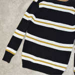 Forever 21 Black & Off-White Yellow Striped Open Front Button Cardigan Sweater Photo 9