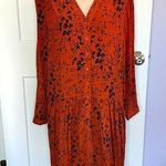 Garnet Hill Shirtdress Floral Print Drop Waist Pockets Rust Navy 12 Photo 10