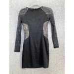 Aidan Mattox  Women's Black Lace Dress Size 0 Long Sleeve Illusion Sides Nude Photo 1