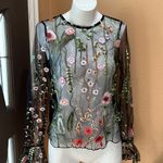 Vera & Lucy  black floral sheer long sleeve blouse nwt Photo 2