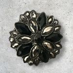 Vintage Estate Faceted Marquis Cut Black Gray Rhinestone Metal Earrings Photo 2