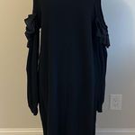 Clu Black Cold Shoulder Silk Ruffle Trim Sweatshirt Dress Size L Photo 0