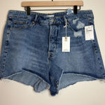 Good American Bombshell Shorts Size 18 Blue Denim Fray Hem High Rise Distressed Photo 0