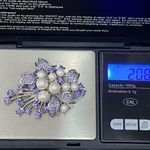 Vintage Unsigned Purple Lavender Rhinestones Pearl Flower Brooch Photo 11