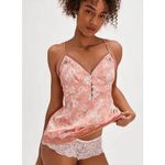 Free People  Satin Lace Night Special Cami Pink Combo Medium NWOT Photo 6