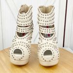 C Label Jocelyn 66 Studded Platform Bootie Heels Bone Cream 8 Peep Toe Silver Photo 3