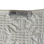 ZARA Women's M White Floral Ruched Waffle Textured Crop Top Blouse Puffy Sleeves Photo 4