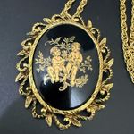 Vintage Unsigned Victorian Revival Cherubs Gemini Zodiac Cameo Pendant Necklace Gold Photo 2