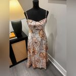 Amalie Floral Print Linen Blend Tea Length Dress Resort Wear Size 6 Orange Photo 1