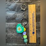 Handmade Daisy Heart Green Yellow Beaded Keychain Silver Tone Purse Backpack Charm Photo 4
