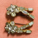 Rare Vintage gold plated with rhinestone flowers brooch pin set unsigned Photo 2