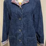 Alfred Dunner Womens Denim Jacket Floral‎ Foilage Blue Embroidered Top Stitch 10 Photo 0