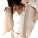 Oak Fort Shirt Women Large Cream Oversized Cotton Gauze Lagenlook Boho Oatmeal White Photo 0