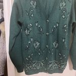 Norton Mcnaughton Vintage  Forest Green Cardigan Sweater Floral Womens Small USA Photo 1