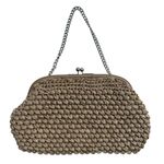 Vintage Handbag Purse Clutch Straw Lined Chain Handle Tan Photo 2