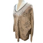 Floral Print V Neck Long Sleeve Top, Relaxed Fit, Casual Everyday Style Tan Size XXL Photo 2