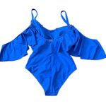 Nicole Miller NEW Ruffled Cold Shoulder
One-Piece Swimsuit size S Blue Photo 4