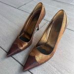 Prada Vintage Pointed Toe Sequin Gold Brown Leather Heels Photo 0