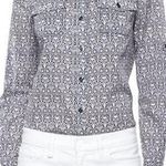 Tory Burch  Brigitte paisley floral Button-Down Blouse Carinthia Navy tab sleeves Photo 0