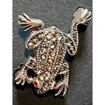 Vintage Two Silver Marcasite Frog Pins with Red Glass Eyes Photo 10