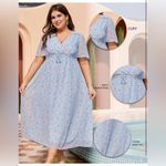 NEW Plus Size Wrap Floral Maxi Dress Short Sleeves Casual Maxi Dresses 3X Blue Photo 2