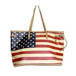 USA American Flag Leather Shoulder Tote‎ Blue Photo 0