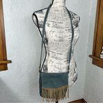 BOHO Denim Faux Suede Fringe Crossbody Bag Blue Photo 1